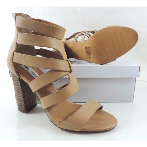 Steve Madden Cruizz Strappy High Heels Sandals Back Zip Leather Natural Size 10 - Picture 9 of 9